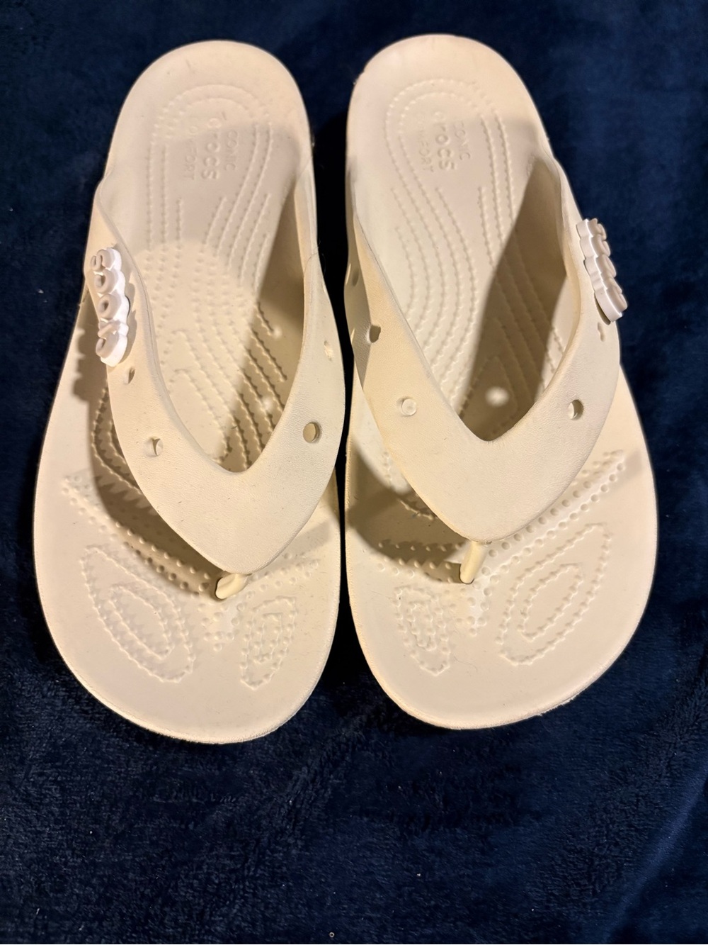CROCS Women's Cream Flip Flop Sandals with Decorative Accents